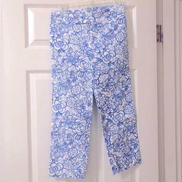 Pantalon Capri Lilly Pulitzer – Imprimé Chevaux Bleu Marine Et Blanc, Taille 6, Coton/élasthanne